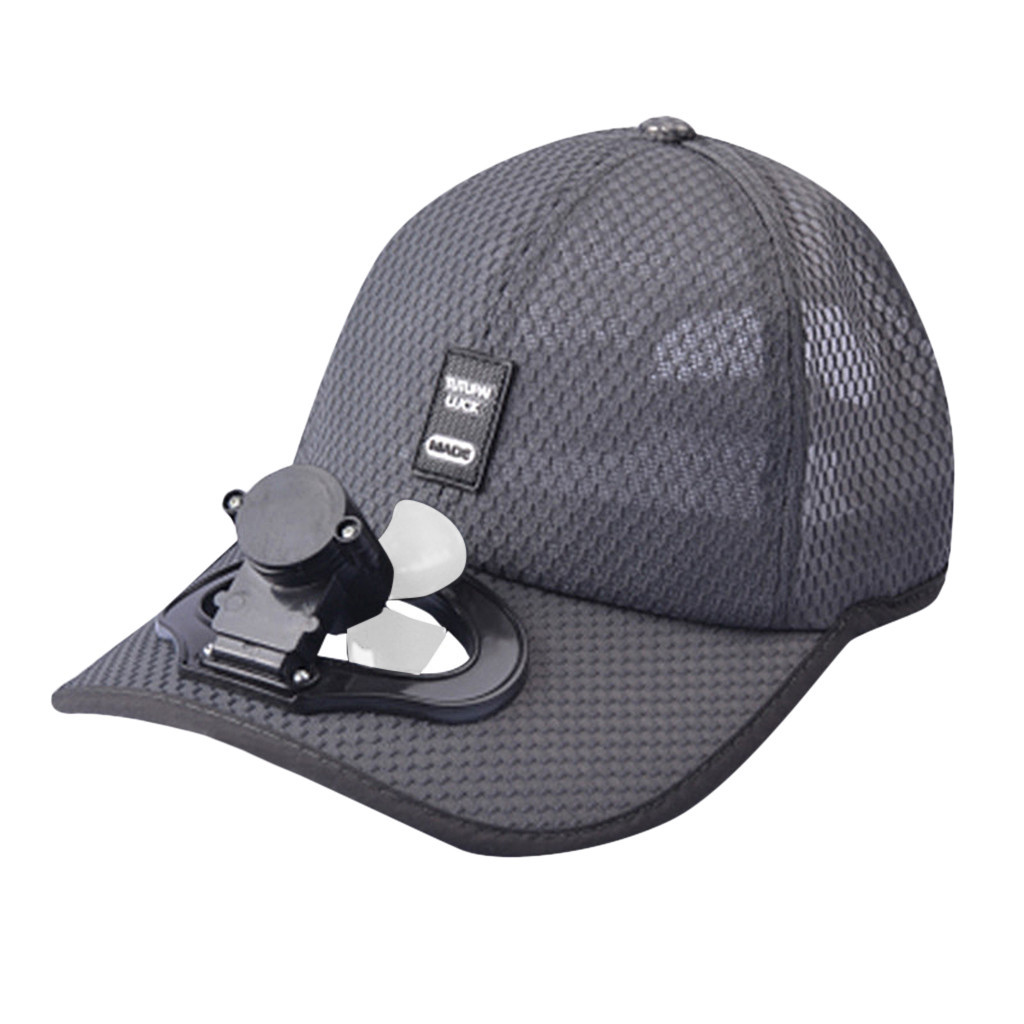 Jaycosin sommer ventilator køling baseball cap hat usb opladning åndbare skygge brand solcreme hat solhatte til kvinder july 12: Mørkegrå