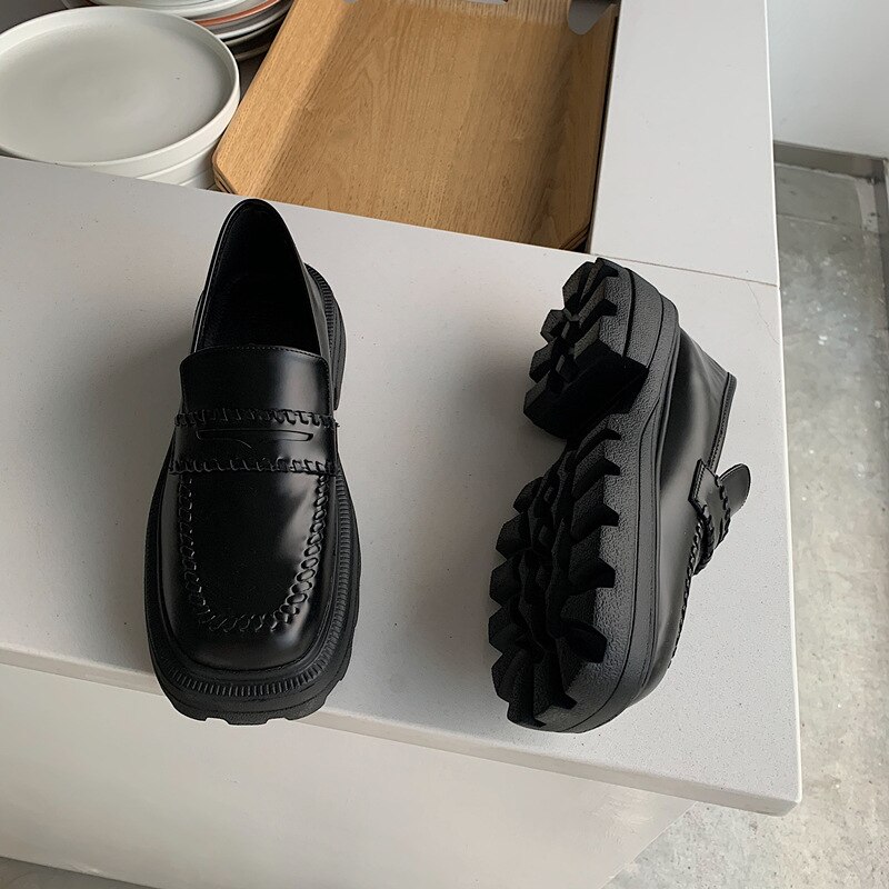 All-Match Square Toe Women Casual Female Sneakers Clogs Platform Flat Shoes British Style Autumn Oxfords Shallow Mouth Creepers