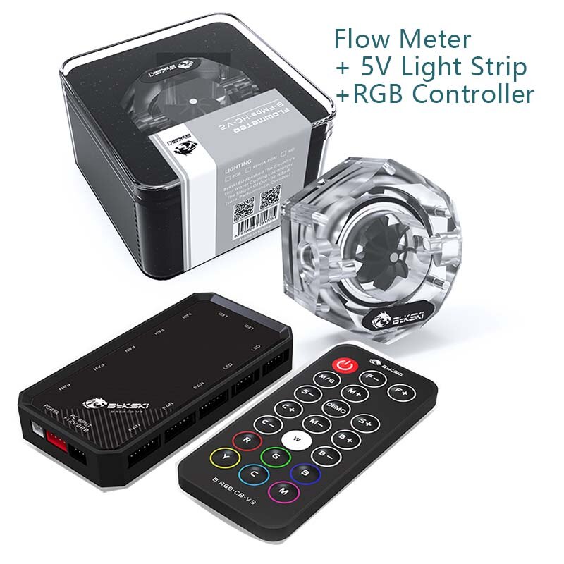 BYKSKI Water Cooler Flow Meter 2-Way 2 hole G1/4 Thread Flow Meter Fitting 5V A-RGB Light to AURA Coolant Filter Computer Cooler: 12V RGB n controller