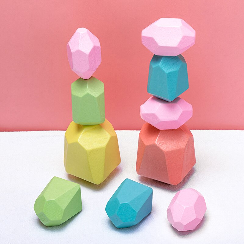 10Pcs Houten Stone Jenga Block Educatief Speelgoed Creatieve Nordic Stijl Stapelen Spel Gekleurde Houten Speelgoed