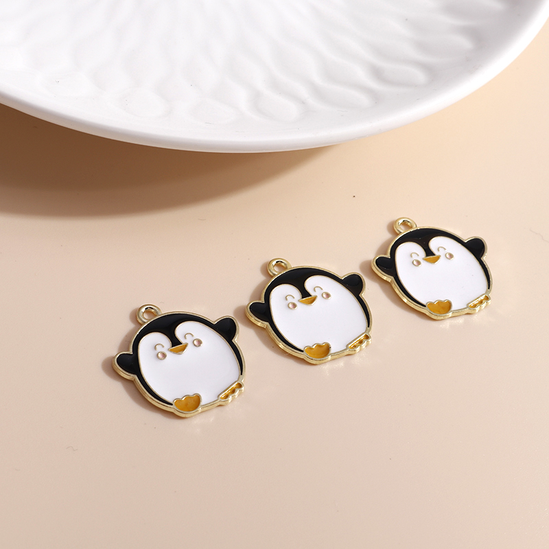 Pendentifs en forme de pingouin pour la fabrication de bijoux, 10 pièces, 21x22mm, en émail, animaux mignons, accessoires pour colliers et boucles d&#39;oreilles