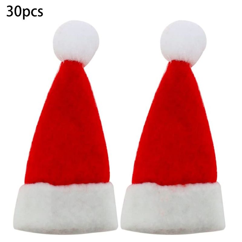 30 Stks/set Mini Kerst Hoed Santa Claus Hoed Xmas Lolly Hoed Ornament Decor 667B