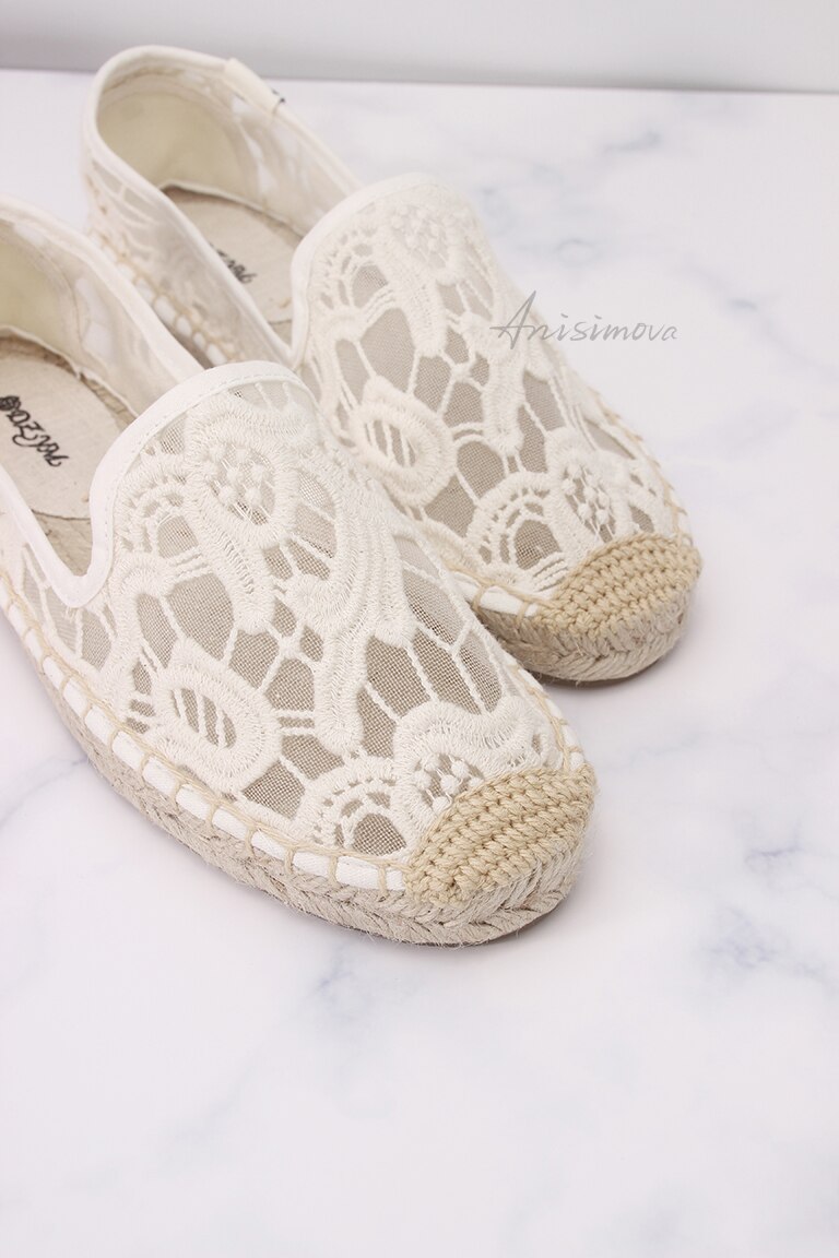 Women summer flat shoes round toe espadrilles loafer, lace upper smoking shoes