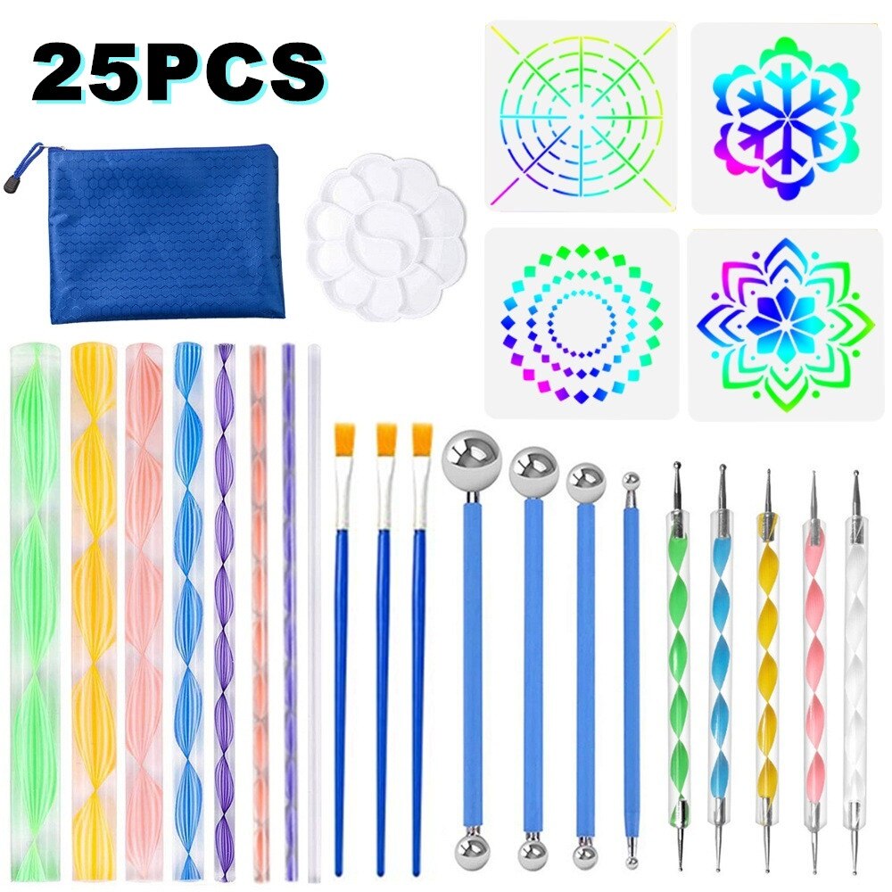 Juego de mandalas profesionales para pintar rocas, Kit de plantillas de puntos para pintura de Mandala, 36/25/20/10/6/5 unids/set: 25PCS