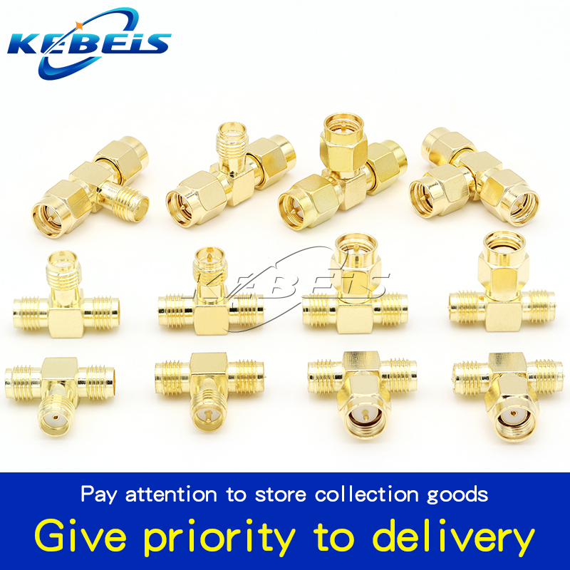 2pcs SMA Splitter Connector SMA/RP-SMA Male to 2 Dual SMA Female Triple Tee Adapter SMA Connector 3 Way T-Type Antenna Converter