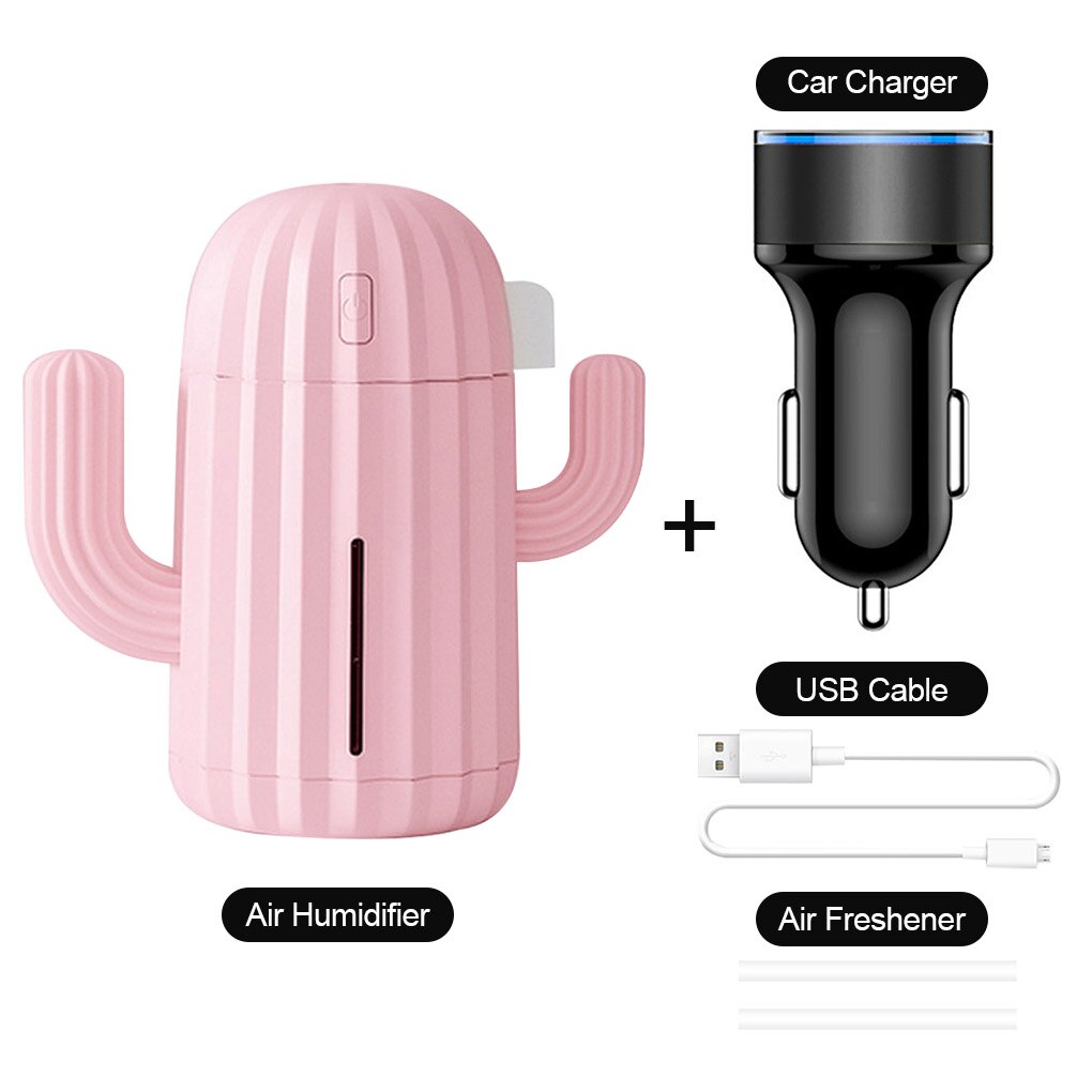 Humidificador de aire para coche, minidifusor de de Cactus con batería integrada, USB, 340ml, LED, para Mercedes Benz W202: Pink with Charger