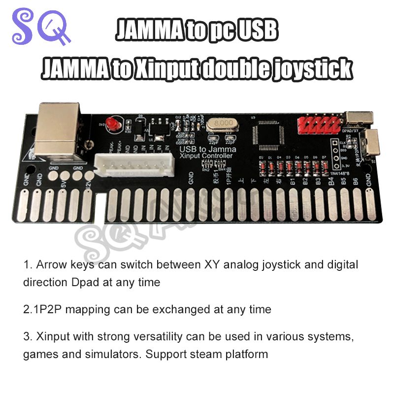 USB zu Jamma Xinput Regler Doppel Joystick Jamma zu PC XY Dpad jederzeit Schalter 1P2P Kartierung Unterstützung Dampf