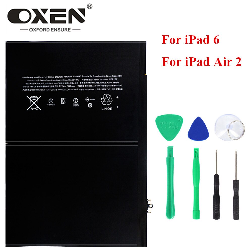 OXEN Tablet Battery for Apple iPad 6 Air 2 Replacement BatterIes 7340mAh Lithium Polymer A1547 A1566 A1567 iPad6 Bateria