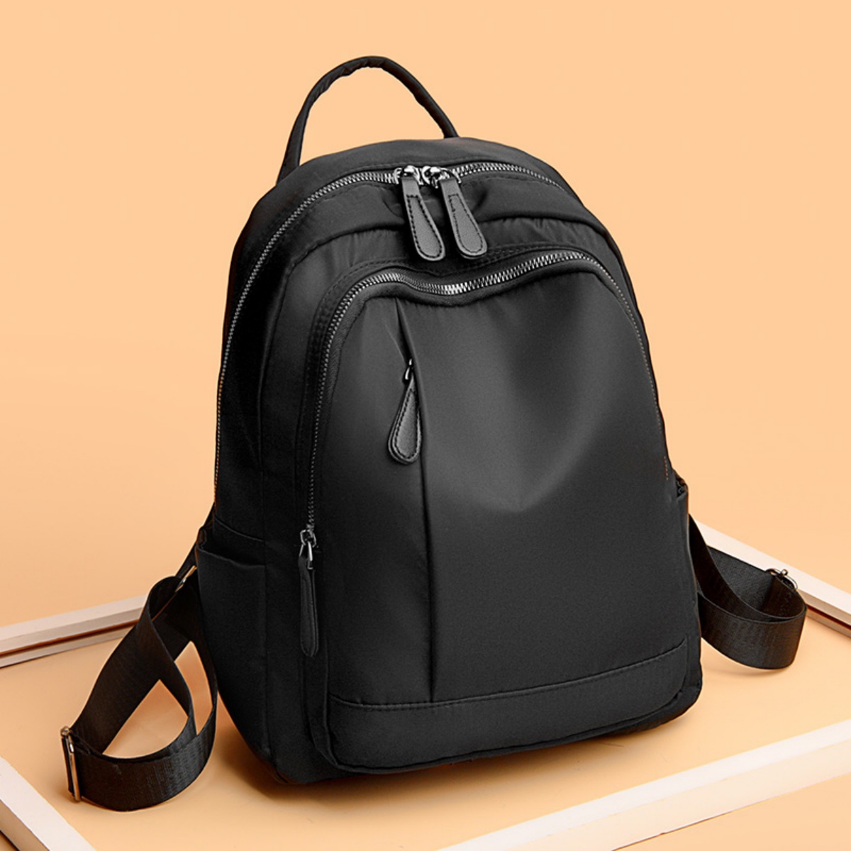Leisure backpack, nylon cloth backpack, can be worn on one shoulder or crossbody, unisex: black