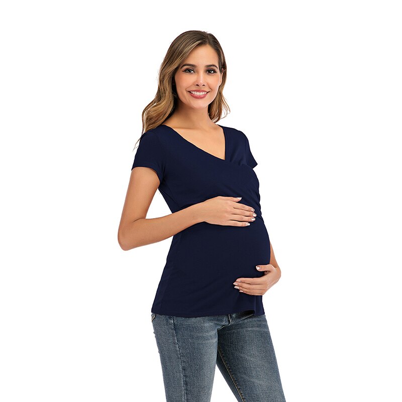 Casual Vrouwen Zwangerschap Kleding Verpleging Tops Borstvoeding Kleding Voor Zwangere Vrouwen Moederschap Solid V-hals Borstvoeding Tees