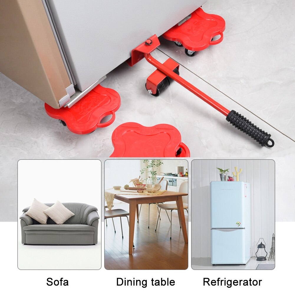 5Pcs Furniture Transport Roller Set Removal Lifting Moving Tool Heavy Object Mover Household Furniture Mobile Slides Trolley