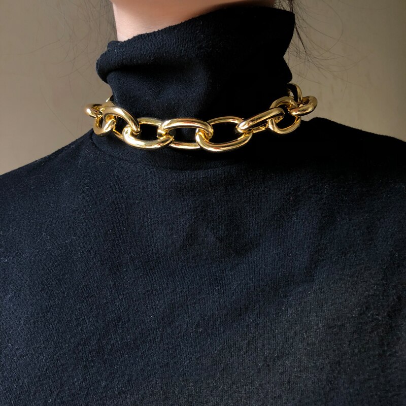 Collier ras du cou en chaîne épaisse couleur or argent peri& #39 ;sbox pour femmes, style punk, vintage, tendance: Or