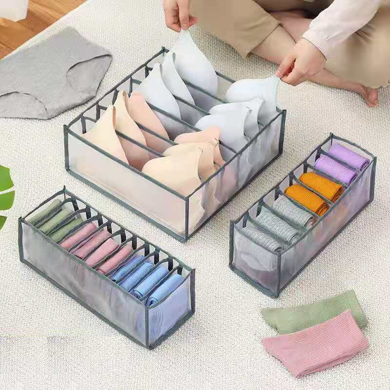 Organizador de Armario para Dormitorio, Caja de Almacenamiento con Separadores, para Ropa Interior y Sujetadores, 7 Rejillas Plegables