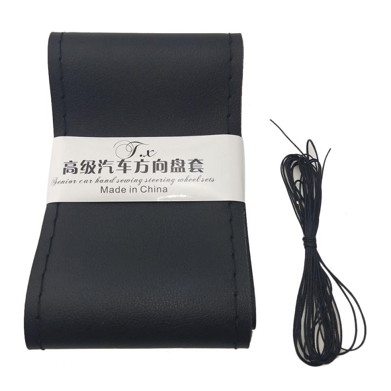 37Cm/38Cm Stuurwiel Covers Soft Leather Braid Op Het Stuurwiel Van Auto Met Naald Draad auto Accessoires Interieur: black thread