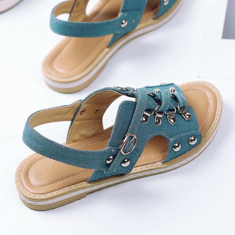 Timetang denim gladiator sandaler kvinder flade sandaler dame platform sandaler sommer sko kvinde sandaler femmese 402