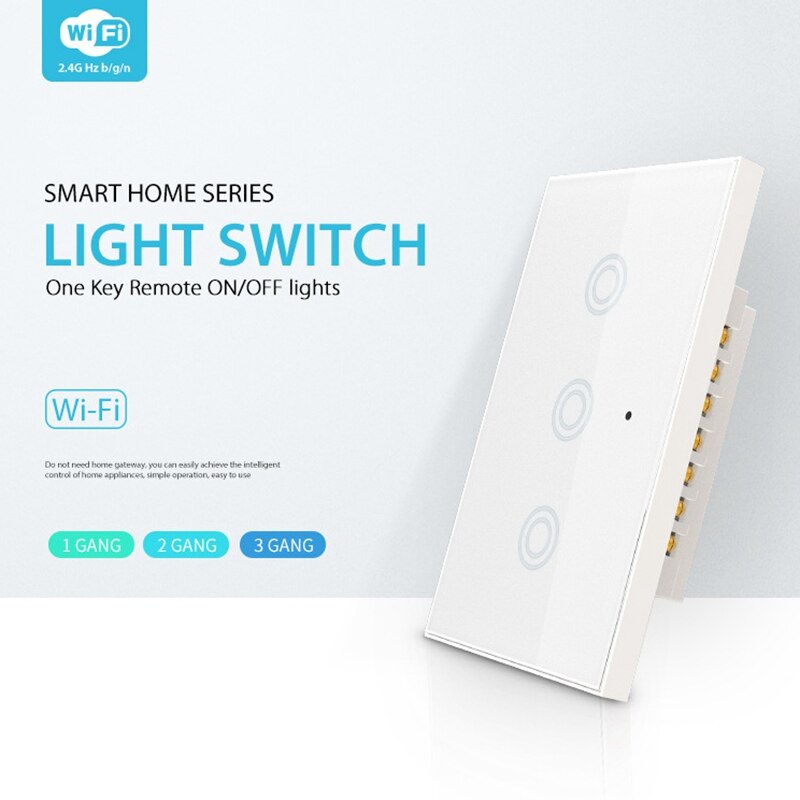 3Gang Press Switch Remote Control Smart Wifi Wall Light Switch Smart Life Tuya APP Work with Alexa Echo Google Home US Plug
