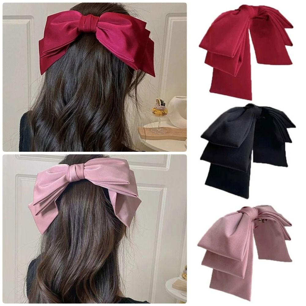 1 Uds. Pinza para el pelo de satén con lazo grande, lazos para el pelo multicapa para niña y mujer, pinzas de coreana, pasador para el pelo