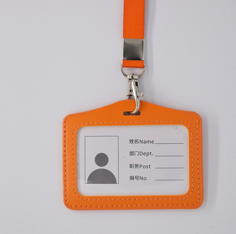 Portable Neck Strap Rope Staff Employee's ID Work Card Holder PU Office Buliding Gate Pass Access Card Cover Sleeve with Lanyard: NO.15