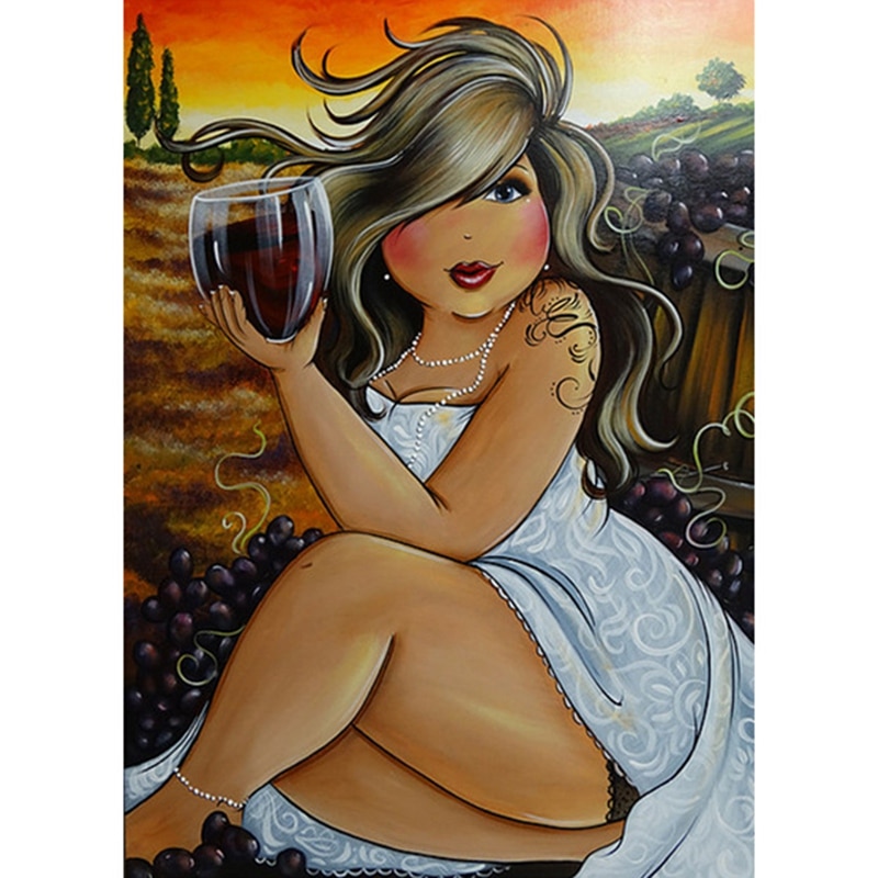Carré diamant peinture femmes point de croix diamant broderie grosse dame raisin vin plein rond diamant strass: Default Title