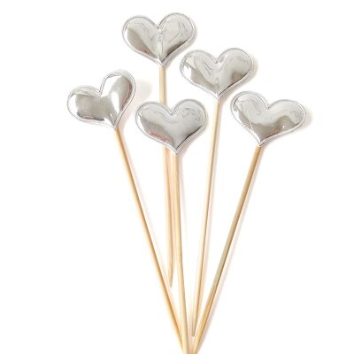 5 stk/pose fargerik stjerne hjerte krone gratulerer med dagen kake topper cupcake topper barn favoriserer bryllupsfest rekvisita hjemmedekorasjon: Sølvhjerte
