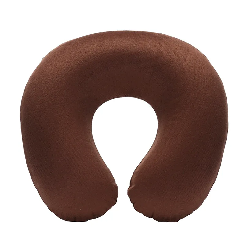1/3/4Pcs Travel Pillow Car Air Flight Office Inflatable Neck Pillow Short Plush Cover PVC Support Headrest Soft Nursing Cushion: Pink