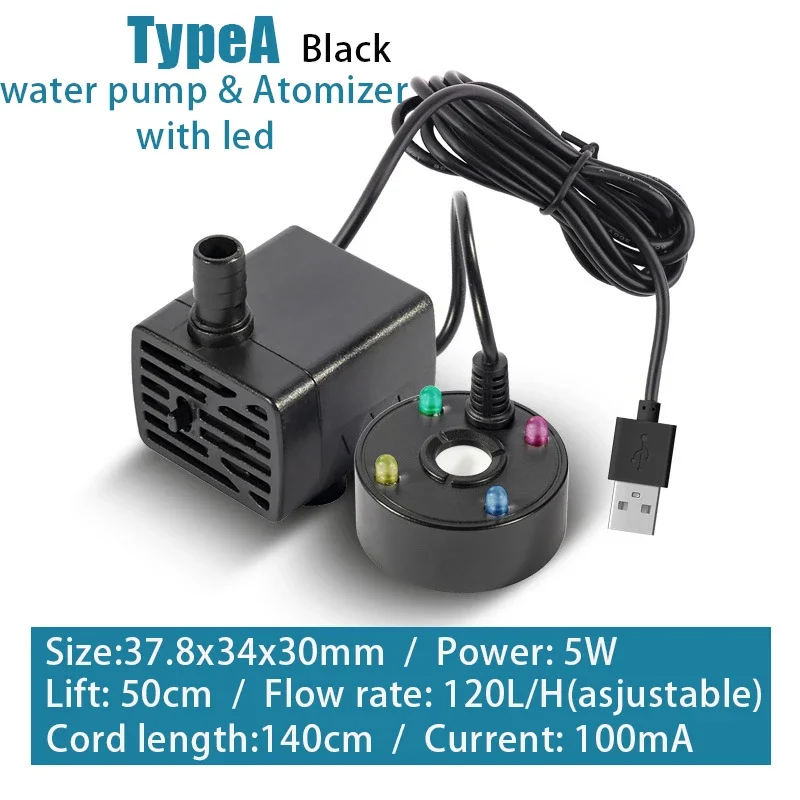 2-IN-1 USB 5V Waterpomp Ultrasone Verstuiver Mist Maker Fogger voor Vijver Tuin Rotstuin fontein Aquarium Landschapsarchitectuur Luchtbevochtiger: WHITE