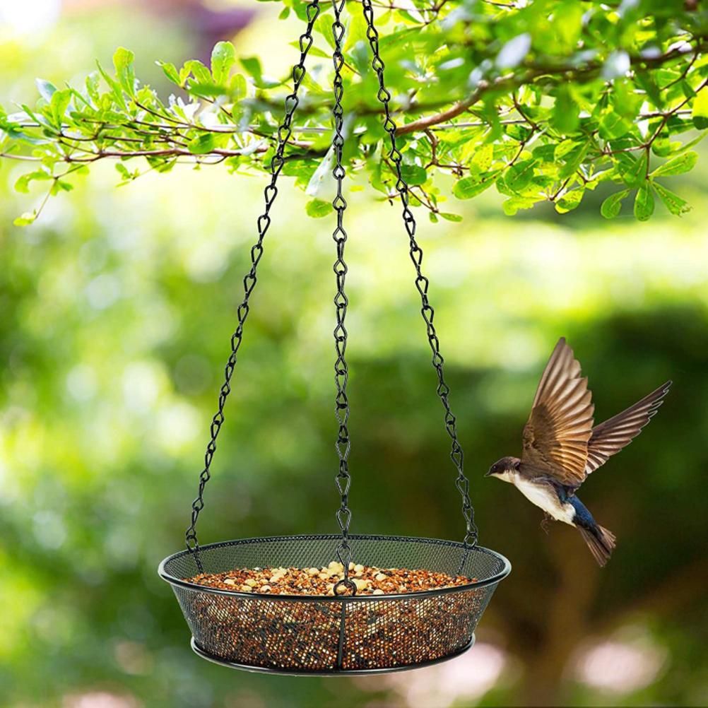 Comedero de pájaros colgante, bandeja redonda de Metal, plataforma de malla, alimentador de semillas para decoración de jardín al aire libre, suministros de aves