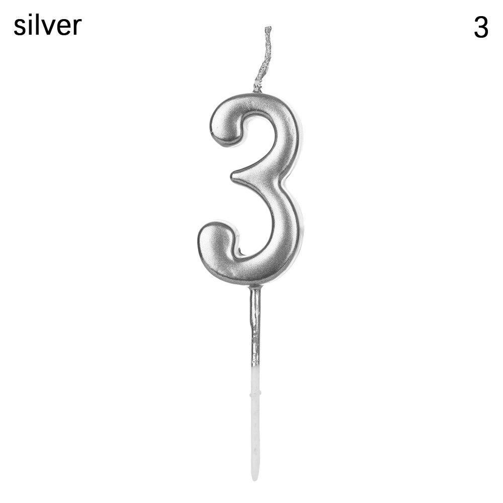 Rose Gold Happy Birthday Number Cake Candles 0 1 2 3 4 5 6 7 8 9 Cake Topper Kids Girls Boys Bar Baby Party Supplies Decoration: Silver 3