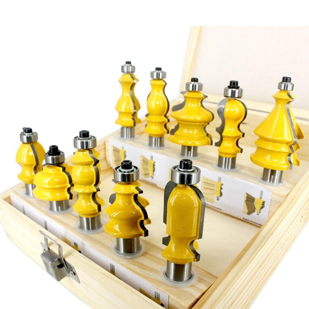 10pcs/set Shank Architectural Molding Router Bit Housing Base CNC Line Woodworking Cutter Tailor Face Mill