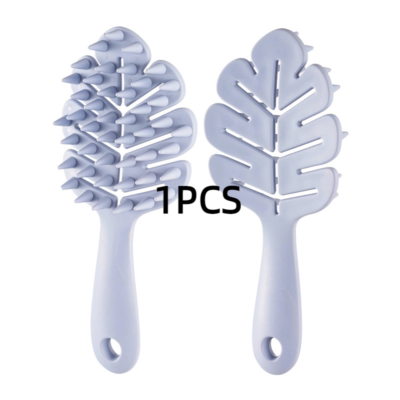 1 Uds. Cepillo de champú de hojas, cepillo para masaje del cuero cabelludo, peine para lavar la cabeza, masajeador de pelo de dos caras, cepillo de baño, depurador corporal, accesorios para el cabello: Morado