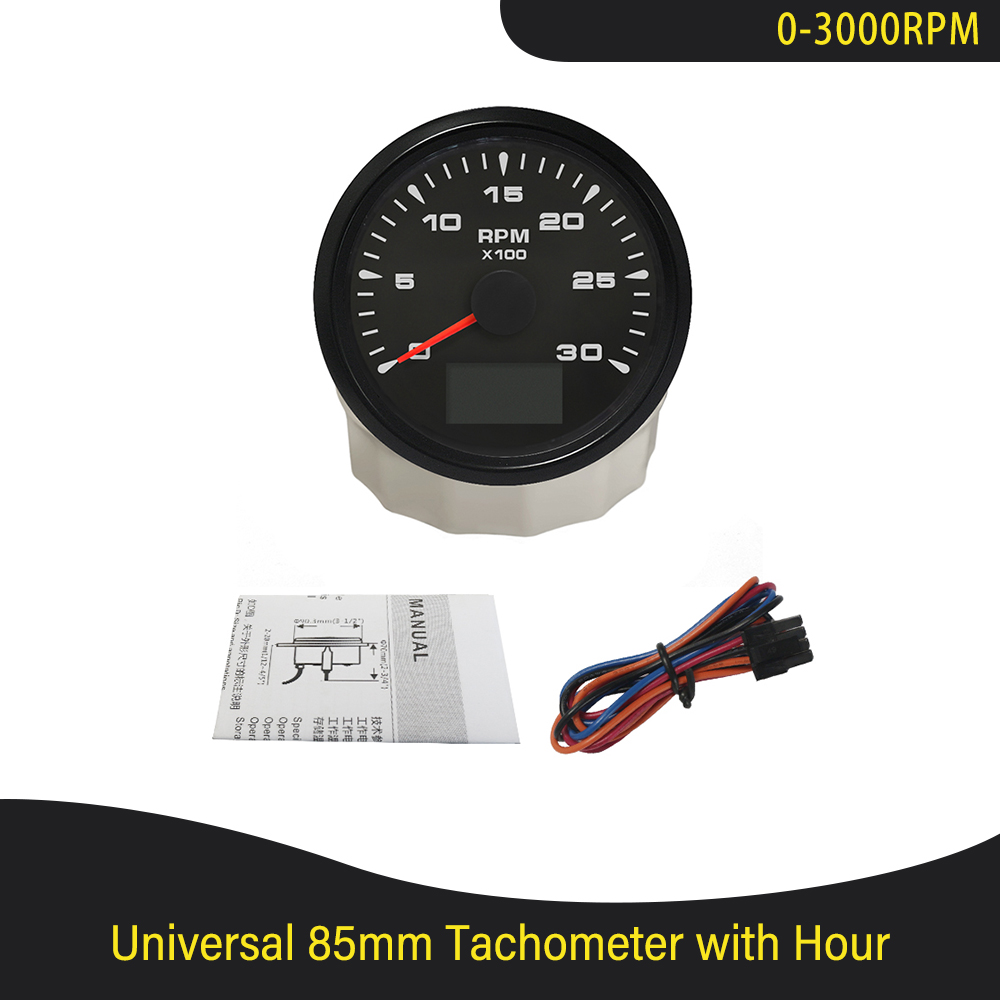 Universal 3K 4K 6K 8K Tachometer Gauges 85mm Lcd Rev Counters With Trip Hour Meter Speed Ratio for Auto Truck Boat Backlight: 3K BN