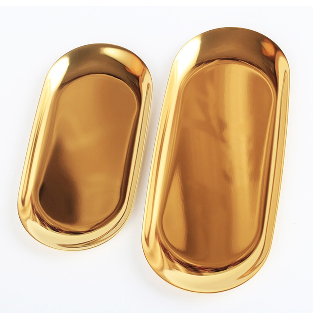 Metal Storage Tray Towel Plate Oval Stainless Steel Jewelry Tray Small Items Dessert Dish Plate Decorative Article