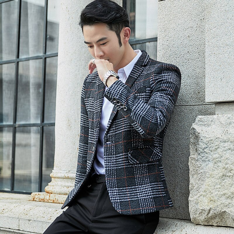 British Style Mens Suits Blazers Plaid Casual Wedding Business Blazer Homme Slim Fit Dress Coat Terno Masculino M-5XL