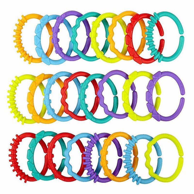 Cute 24pcs/lot Baby Teether Toys Colorful Rainbow Rings Baby Rattle Mobiles Crib Bed Stroller Hanging Decoration Educational Toy