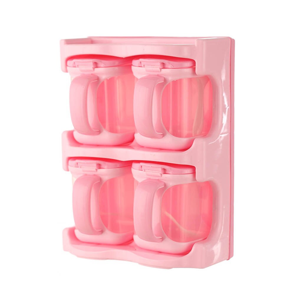 Boîte d'assaisonnement avec cuillères, récipients de cuisine, condiments, pots à épices en plastique, distributeur pour sel sucre Cruet NW: Pink four grids