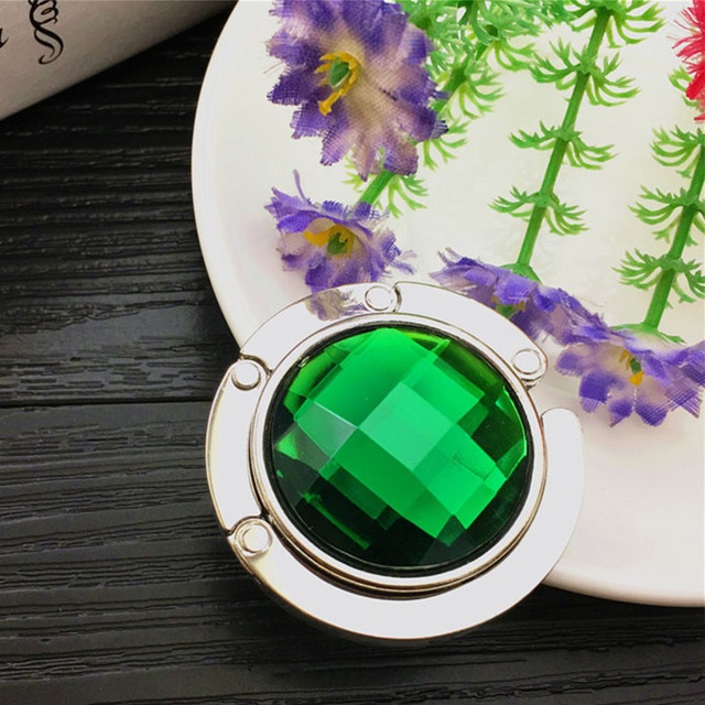 practical Portable Folding Table Desk Hanging Clip Crystal Alloy Purse Handbag Bag Hanger Hook Holder Desk Hanging Hook: green