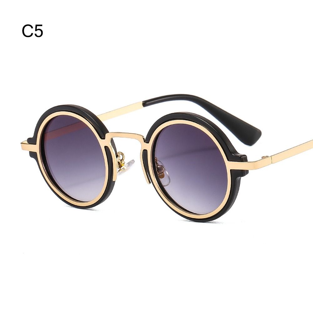 Gafas de sol de estilo Punk para hombre y mujer, lentes de sol con montura híbrida de Metal y PC, montura redonda, protección UV para tiro en la calle: Castaño