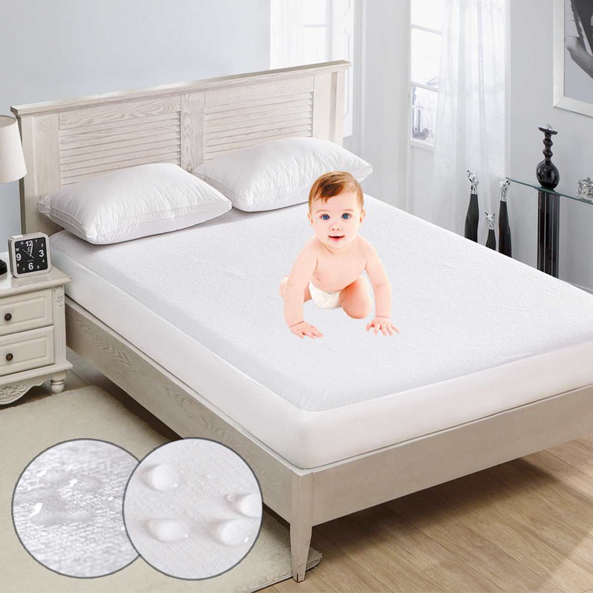 Waterproof and Stain Resistant Mattress Protector Bed Bug Proof Washable Hypoallergenic Mattress Covers White package edge: singl 90X190 36cm