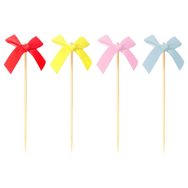 20Pcs Strik Verjaardag Insert Fruit Stok Kaarten Strik Sticker Dessert Cupcake Baby Shower Kids Party Bruiloft Benodigdheden