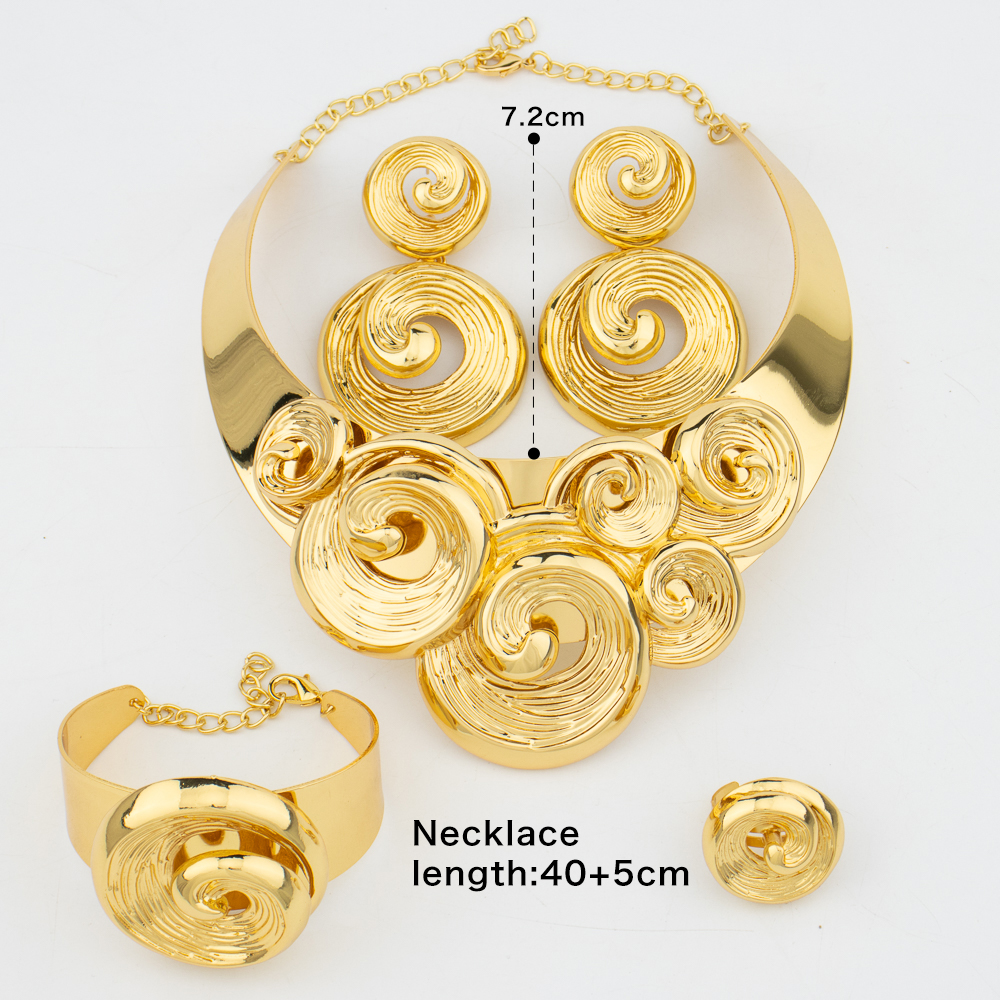Dubai Big Sieraden Set Voor Vrouwen Bruiloft Bruid Ketting Brazili Vergulde Collor Oorbellen Armband Ring Voor Party