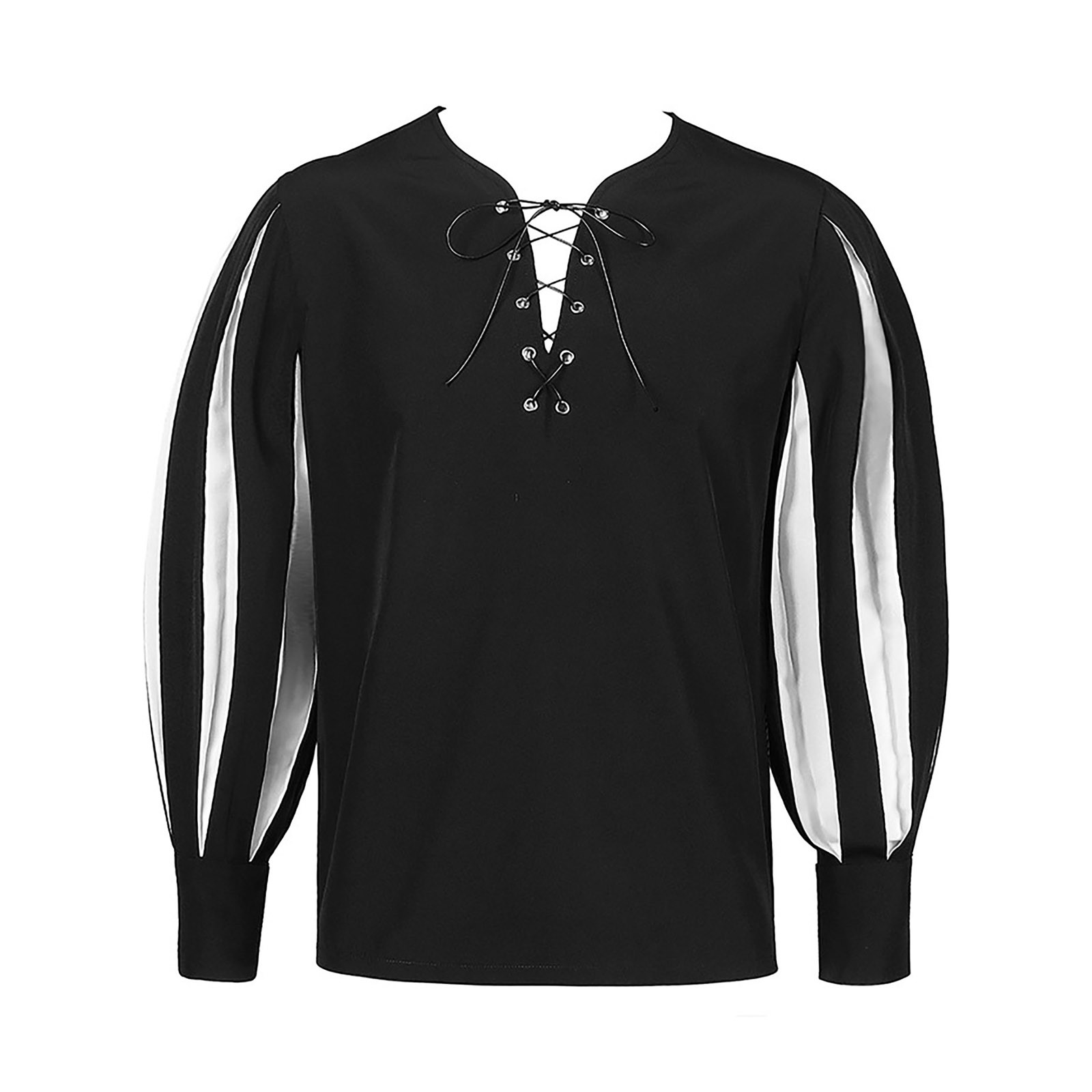 Top gótico con cordones en contraste oscuro para hombre, camisa informal Vintage Medieval renacentista, ropa suave holgada, camisa de manga larga con pretina