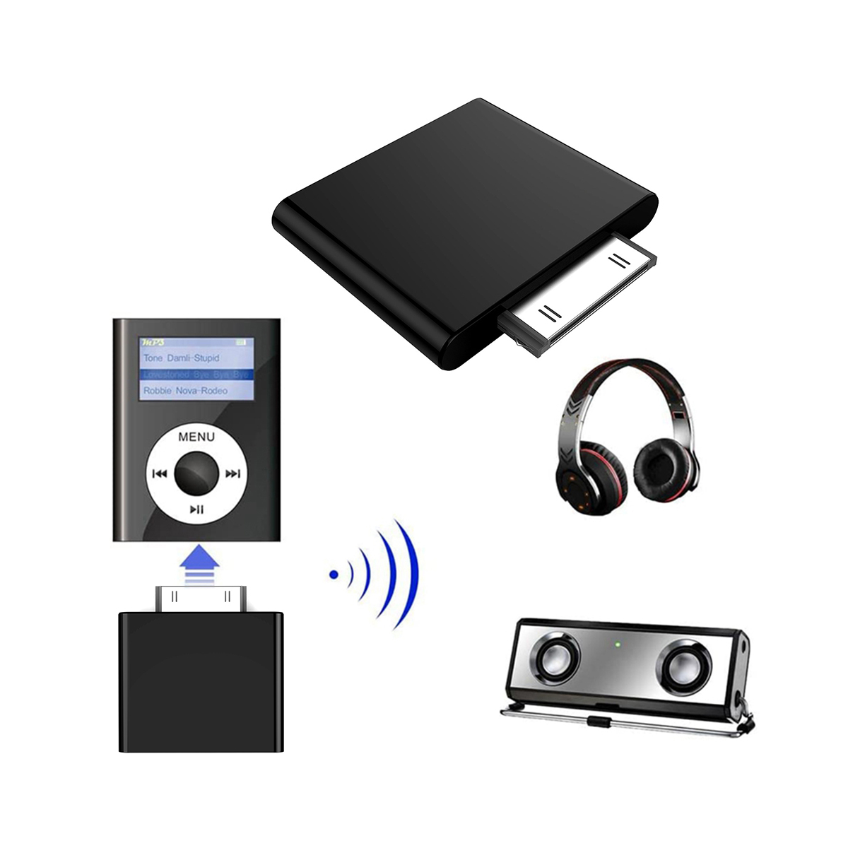 30-poliger Bluetooth-Audio--Absender für iPod klassisch iPod Nano berühren kabellos Stereo-Audio--Adapter Bluetooth-Dongle