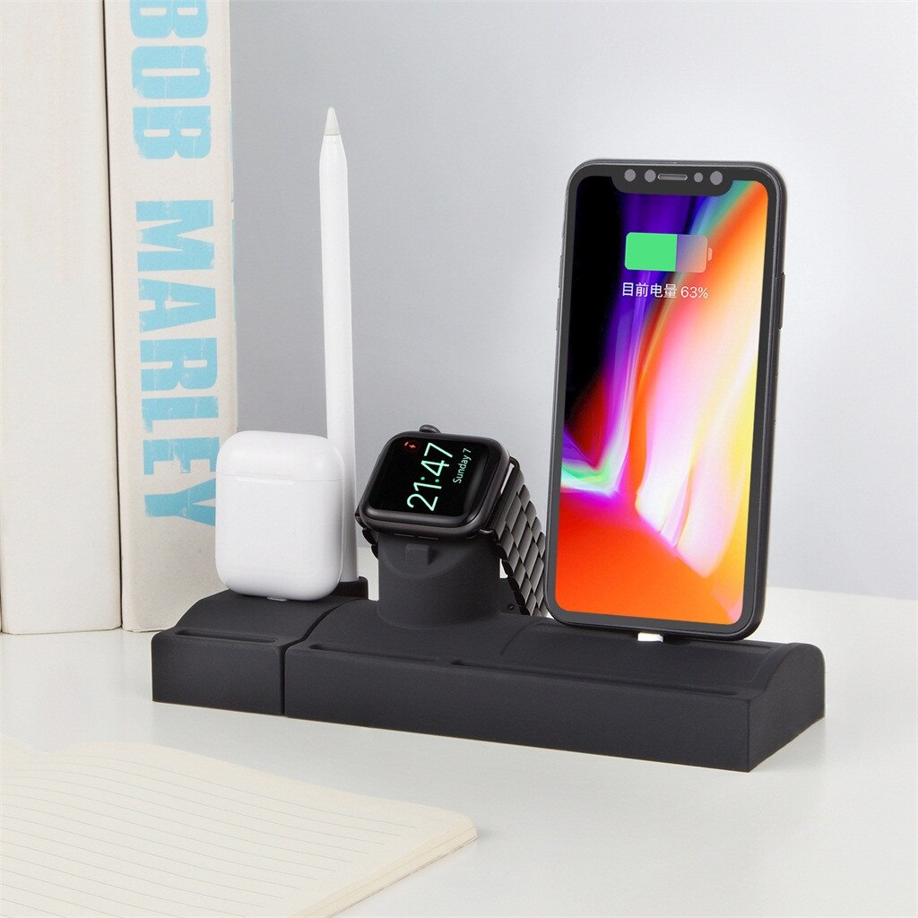 2 IN1 Siliconen Charging Stand voor iPhone Oplader Houder Docking Station Dock voor Apple Horloge 1 2 3 4 voor airPods: Default Title