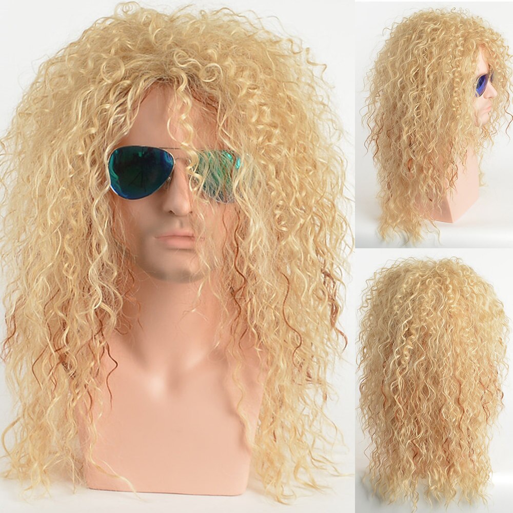 Guruilagu pitkät kiharat synteettiset peruukit miehille cosplay-peruukit miesten kiharat hiukset musta blondi peruukki otsatukkalla pörröinen yökerho baariperuukki: Ld9265