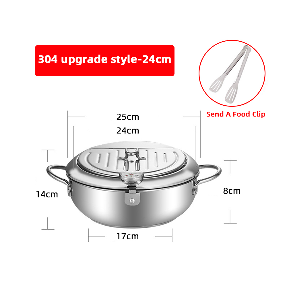 Japanse frituurpan met een thermometer en een deksel Frituurpan 304 roestvrijstalen keuken Tempura olie koekenpan Friteuse: Blauw