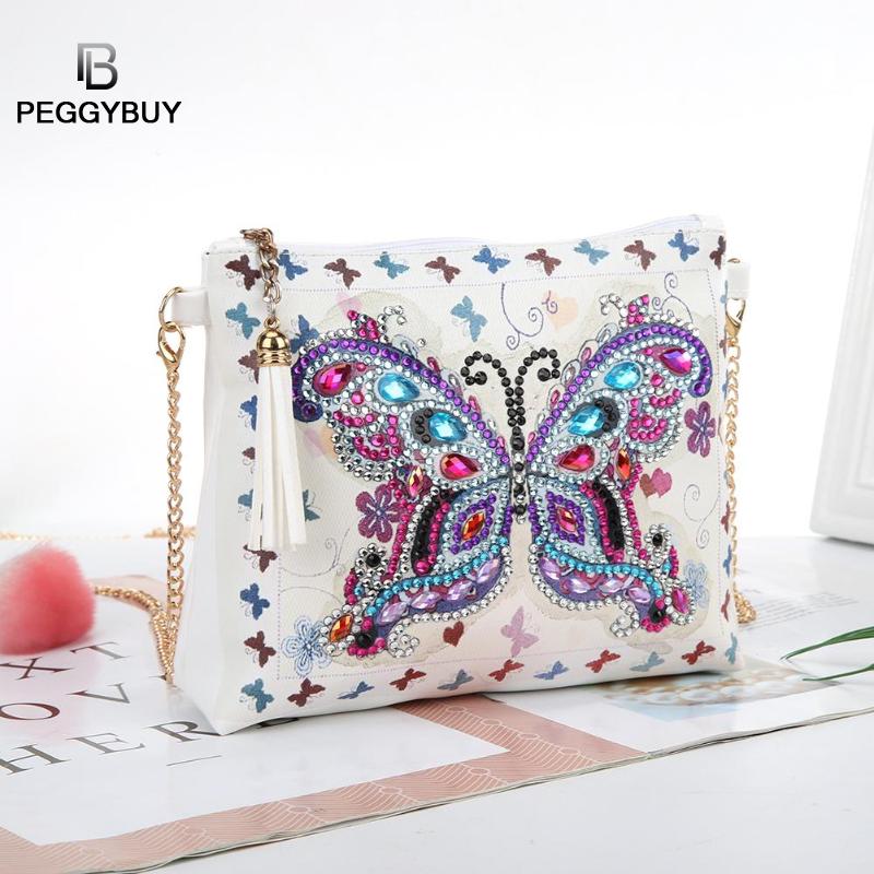 5d diy especial em forma de pintura diamante couro do plutônio crossbody sacos de embreagem corrente diy artesanato bordado flor pavão carteira