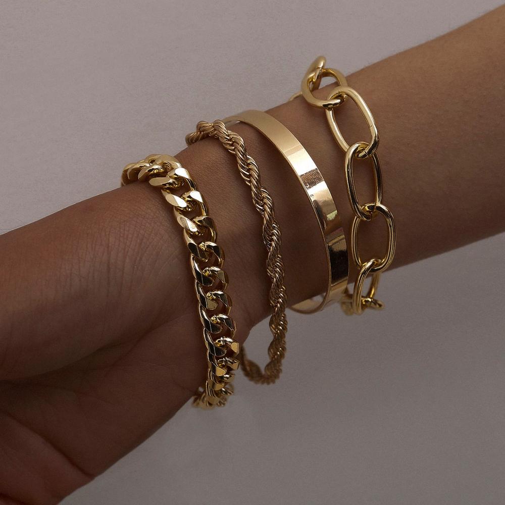 Jahrgang Schlange Kette Armbänder einstellen für Frauen Männer Strand Boho Dicke Eisen Verdreht Verknüpfung Armbinde Armreifen Punk Hand Schmuck