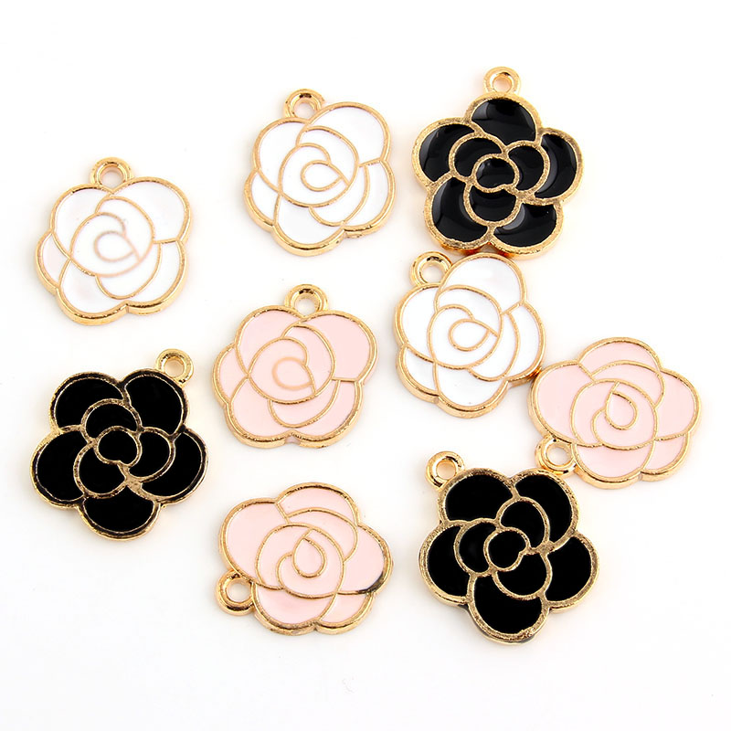 10 stücke Weiß Rosa Schwarz Emaille Rose Charm Anhänger Gold Farbe Legierung perlen Schmuck Finden