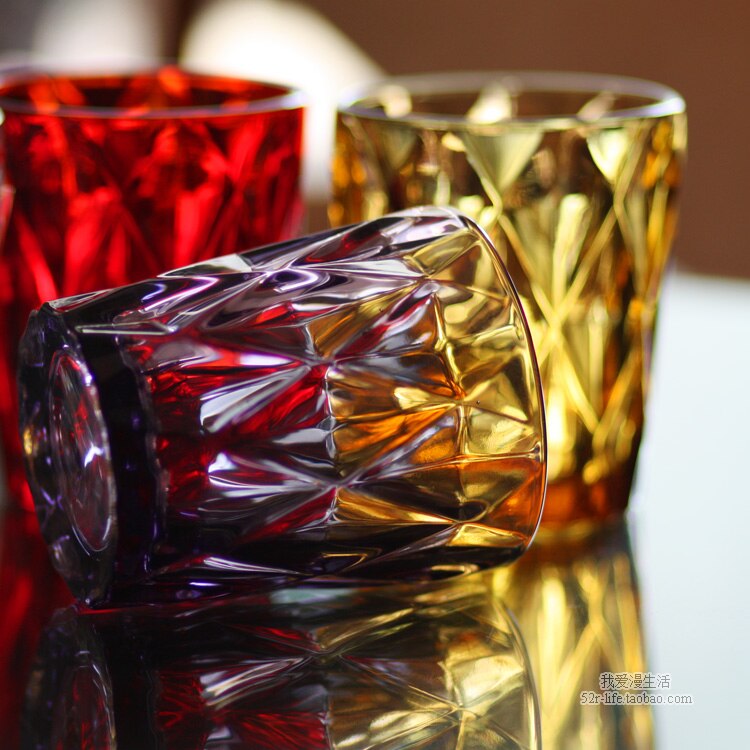 Hoogwaardige kleurrijke vintage glas cup reliëf loodvrij water cup