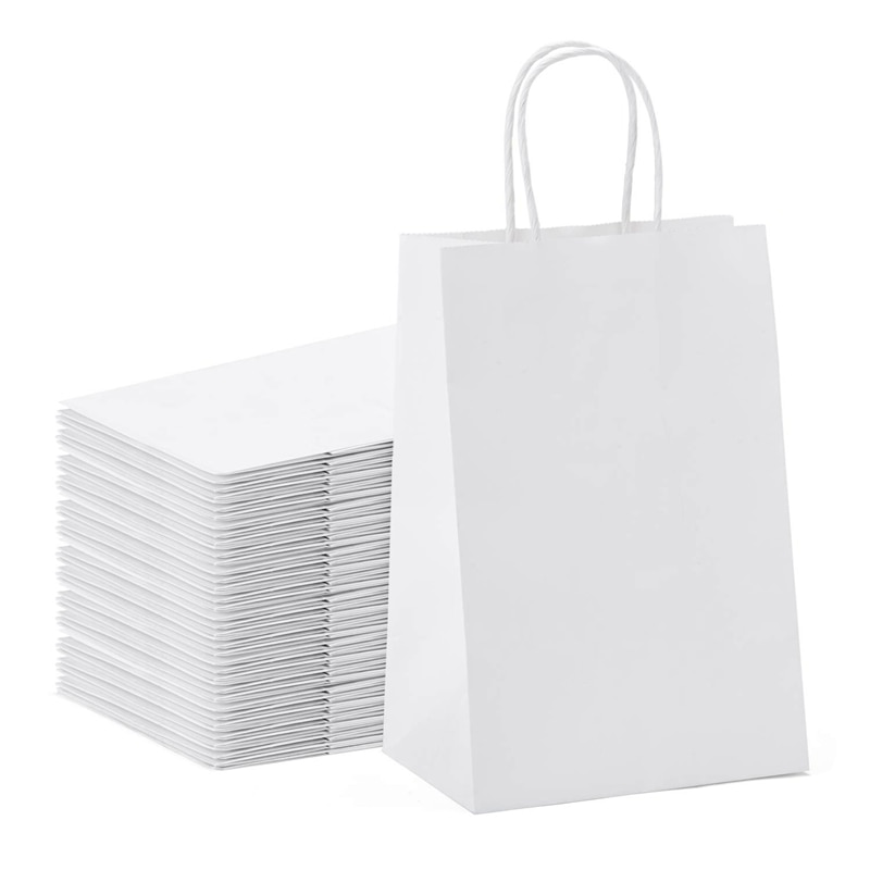 Kraft papieren zakken 25 stuks 5.9 x 3.14 x 8.2 inch kleine papieren zakken witte papieren zakken met handvatten papieren boodschappentassen feestzakken re: Default Title